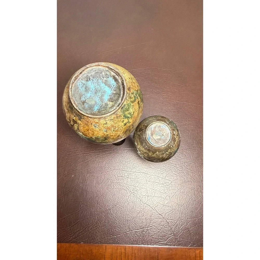 Vintage Japanese Style Patinated Bronze Solifleur Bud Vase Set Verdigris MCM